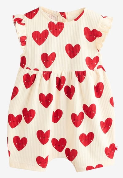 Next - Meisjes - Babyrompers van 100% katoen met hartprint en ruches - Wit