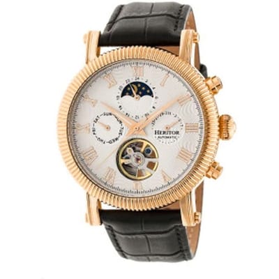Heritor Automatic Winston Semi-Skelet Horloge met Leren Band - Roségoud/Wit