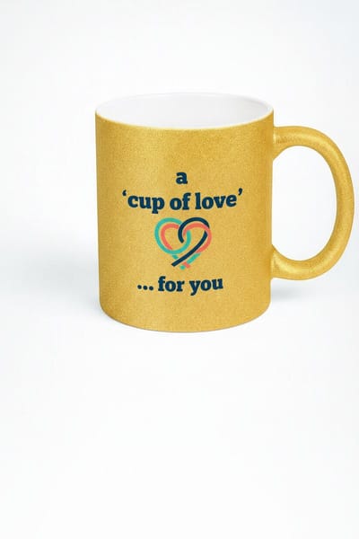 Gouden Glitter Mok 'A Cup of Love' Voor Jou | Romantisch Cadeau