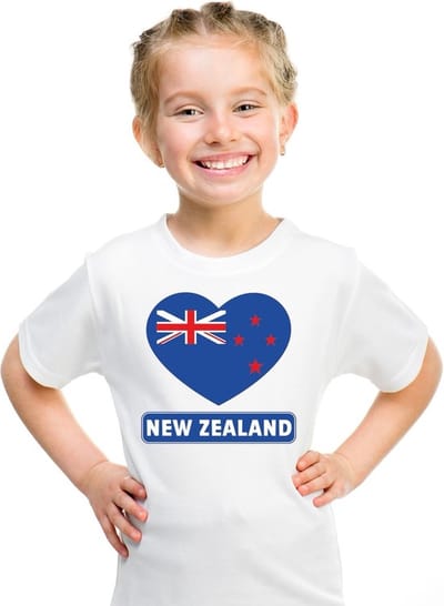 Nieuw Zeeland Supporters t-shirt - kinderen - hartjes vlag - wit - korte mouwen - sport - kleding 110/116