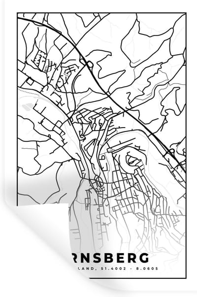 Muurstickers - Sticker Folie - Stadskaart - Arnsberg - Plattegrond - Kaart - 20x30 cm - Plakfolie - Muurstickers Kinderkamer - Zelfklevend Behang - Zelfklevend behangpapier - Stickerfolie