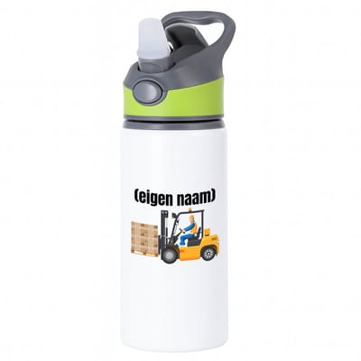 Hacebo® - heftruck met pallet met eigen naam waterfles met rietje groen - Heftruck - mensen die werken in de magazijn - collega's - verjaardag - afscheidscadeau - geschenk - kado - water fles - 650ML