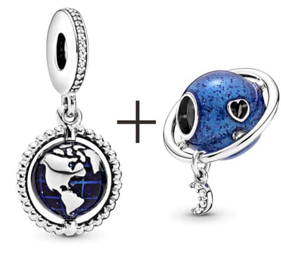 Fler® | 925 Sterling Zilver Bedel | Planeet van liefde & Wereld | Reizen bedel | Vakantie Charm | Planet of love | 925 Sterling Zilver | Zirkonia | Past op populaire bedel armbanden (standaard - 3mm) | armbandbedel | Bedels Charms Beads