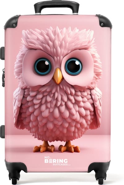 NoBoringSuitcases.com® - Kinderkoffer meisje - Kindertrolley meisjes - Roze cartoon uil voor roze achtergrond - Koffer kind groot - Rolkoffer lichtgewicht - Reiskoffer met 4 wielen - Grote trolley XL - 20 kg bagage