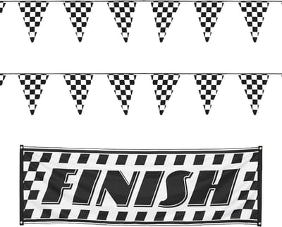 Finish/racing feest thema versiering pakket 3-delig geblokte zwart/wit vlaggetjes
