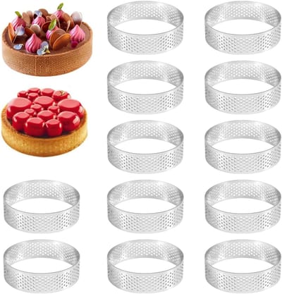 KZQ 12 Stuks Moussevormpjes 6 cm Roestvrijstalen Geperforeerde Dessertringen Voor Taart Cakes Minipizza Muffins Bakken Keukengerei