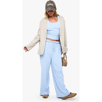 Dames BOOHOO BASICS RIB BROEK MET RECHTE BEEN | Baby Blue | Maat: 12