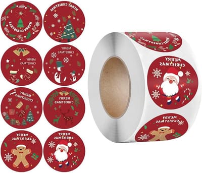 500 Kerststickers, Zelfklevende Cadeaulabels, Decoratieve Stickers voor Kerstkaarten, Cadeautassen en Papieren Tassen, 8 Verschillende Ontwerpen, Feestelijke Versiering en Cadeau-accessoires