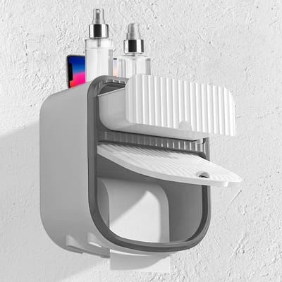 Dailygoods- Toiletpapierhouder met lade - Wandhouder - Kunststof - Waterdicht - Duurzaam - Compact ontwerp - Wc-rolhouder
