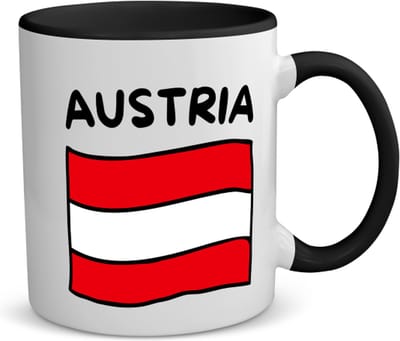 Akyol - austria vlag koffiemok - theemok - zwart - Oostenrijk - reizigers - toerist - verjaardagscadeau - souvenir - vakantie - 350 ML inhoud
