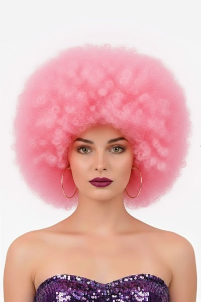 KIMU® Pruik Afro Roze Disco - met Gratis 2x Haarnetje - Lichtroze Afrokapsel Seventies Bubblegum Seventies Krullen Festival