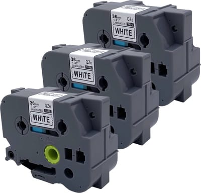 DULA Brother Compatible label tape- Tze-261 - 3 cassettes - Brother P-Touch - Zwart op wit - 36mm x 8m