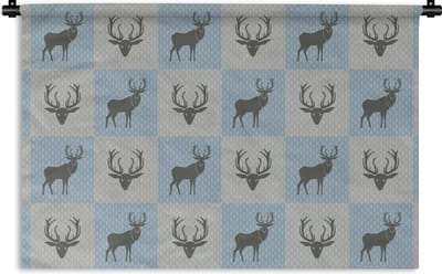 Wandkleed - Wanddoek - Hert - Stippen - Blauw - 180x120 cm - Wandtapijt