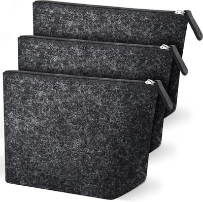 Set van 3 Vilt Make-up Tassen voor Reizen met Rits - Multifunctionele Pouch in Donkergrijs, Ideaal voor Cosmetica en Accessoires