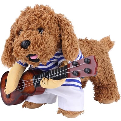 Vêtements drôles pour animaux de compagnie Chien Chat Robe de joueur de guitare Costume chiot Halloween Noël Fête M M beige