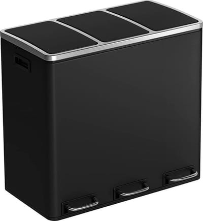 Hoppa! Keukenafvalemmer, afvalscheidingssysteem, 3 x 18L, pedaalemmer met 3 compartimenten, afvalemmer, softclose, met voetpedalen, kunststof binnenemmers en handgrepen, zwart