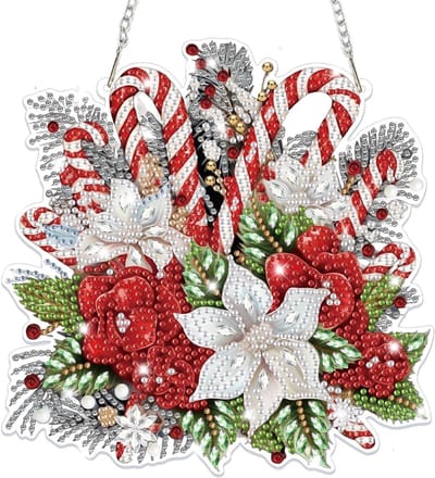 Kerstkrans met diamant kunst en speciale bloemen, hangende ornamenten en suncatcher kits voor volwassenen en kinderen, perfect als geschenk voor de feestdagen