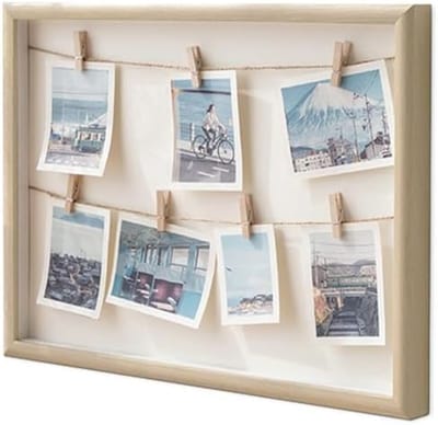 PromoHome Fotocollage Wanddecoratie met Houten Clips en Touw - 42x32 cm