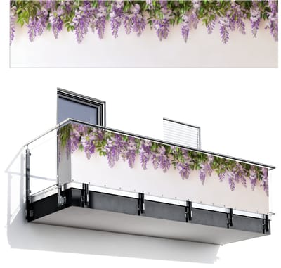Balkonscherm 500x120 cm - Balkonposter Blauwe regen - Bloemen - Paars - Balkon scherm decoratie - Balkonschermen - Balkondoek zonnescherm