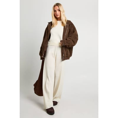 boohoo Dames Ronde hals trui en wijde broek | Cream | Maat: Small