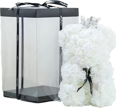 Bovista Rozen Beertje - Valentijn Cadeautje Voor Haar & Hem - Rose Bear - Rozen Beer - Teddy - Vrouw - Wit