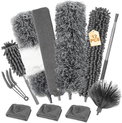 12 Delige Telescoopstofdoek Set - Uitschuifbare Stofwisser tot 245 cm voor Moeilijk Bereikbare Hoeken