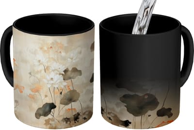 Magische Mok - Foto op Warmte Mokken - Koffiemok - Bloemen - Japandi - Wabi sabi - Magic Mok - Beker - 350 ML - Theemok
