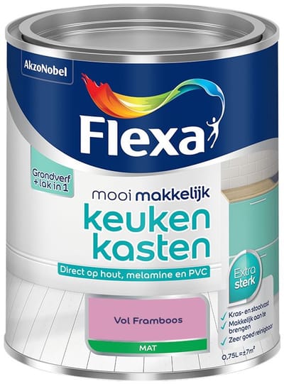 Flexa - Mooi Makkelijk Keukenkasten Mat - Vol Framboos - Mengverf - 750 Ml