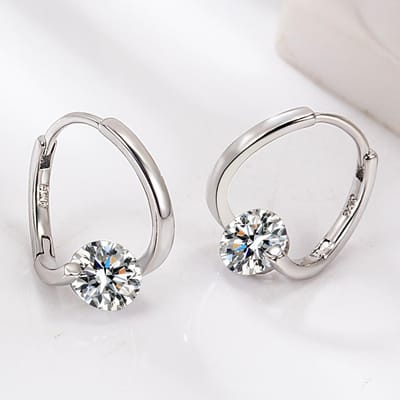 Nouvelles Boucles d'Oreilles en Argent Sterling et Cristal de Zirconium Design Géométrique Simple Bijou de Fiançailles Cadeau pour Femmes white