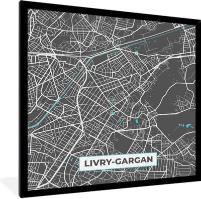 Fotolijst incl. Poster - Livry-Gargan - Frankrijk - Plattegrond - Kaart - Stadskaart - 40x40 cm - Posterlijst