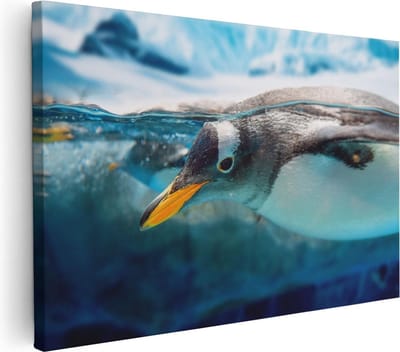 Artaza Canvas Schilderij Pinguïn - 90x60 cm - Wanddecoratie Dieren - Muurdecoratie Zee - Schilderijen Op Canvas
