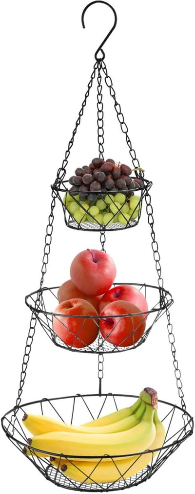 Unyqoos ® Decoratieve Hangende Fruitmand met Verstelbare Manden voor Keukenorganisatie