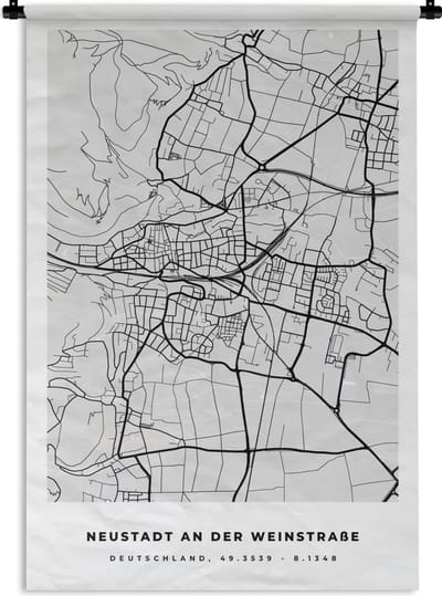 Wandkleed - Wanddoek - Plattegrond - Duitsland - Neustadt An Der Weinstraẞe - Kaart - Stadskaart - 120x180 cm - Wandtapijt