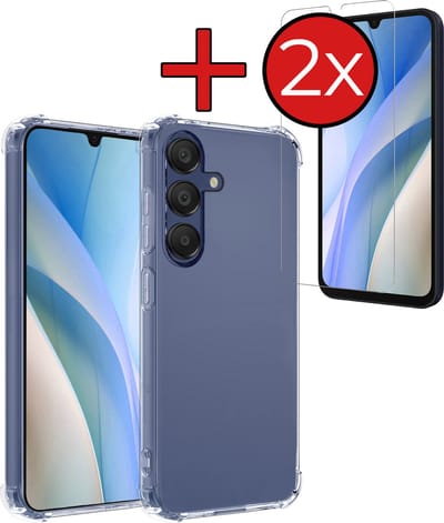 Hoesje - Met Screenprotector - 2 Stuks - Geschikt voor Samsung Galaxy A15 - Sterk & Shockproof - Back Cover - Siliconen Case - Telefoon Hoes - Shock Proof - Telefoonhoes - Transparant