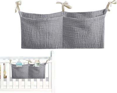 Baby Opbergtas - Bed Organizer - Babykamer Ordenen - Hoogwaardig Katoen Gaas - 38x18 cm - Grijs