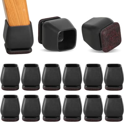 24-delig Set Stoelpootdoppen Zwart - Silicone Hoesjes 1,8-3,2 cm Vierkant & Rond met Viltbodem - Krassen & Geluid Bescherming