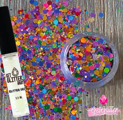 GetGlitterBaby® - Biologische / Biologisch afbreekbare Zilveren Chunky Festival Glitters voor Lichaam en Gezicht Jewels / Biodegradable Face Body Glittergel - Roze / Rood / Geel / Blauw / Oranje / Groene / Paars en Glitter Lijm HuidLijm