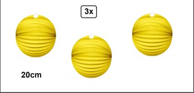 3x Lampion 20cm geel - festival thema feest verjaardag party papier BBQ strand licht fun