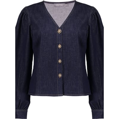 Geisha Blouse Denim Dark Blue Denim Size: M | Long-Sleeved Tops Outlet | Dames | Blauw