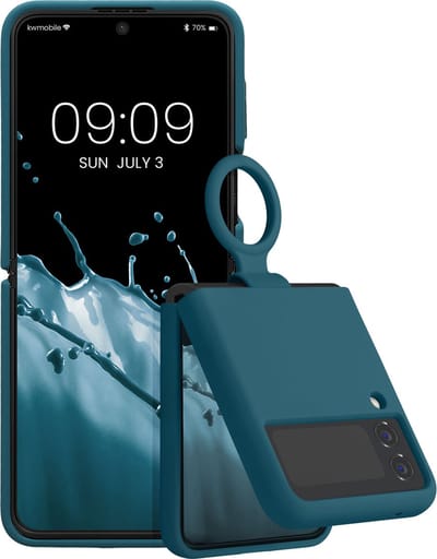 kwmobile flexibel telefoonhoesje van TPU - geschikt voor Samsung Galaxy Z Flip4 - Siliconen coating - Hoesje met ring in mat petrol