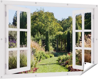 Gards Tuinposter Doorkijk Tuin - 150x100 cm - Tuindoek - Tuindecoratie - Wanddecoratie buiten - Tuinschilderij
