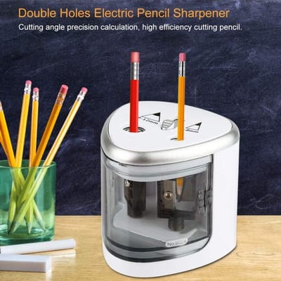 Potloodslijper met dubbele gaten grijs - veilig design, geschikt voor school, thuis en kantoor