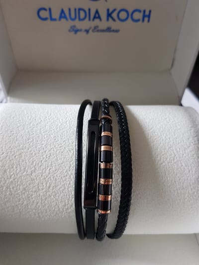 Claudia Koch Bracelet Men Genuine Leather With Stainless Steel, Black Gold