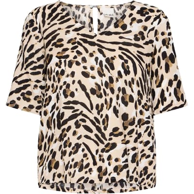 Leopard Print VNeck Blouse Wo - Beige