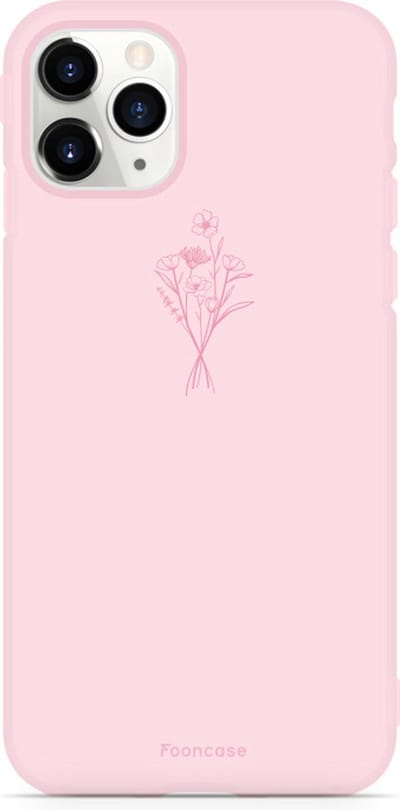 Fooncase Hoesje Geschikt voor iPhone 11 Pro Max - Shockproof Case - Back Cover / Soft Case - Roze / veldbloemen