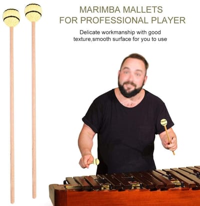 1 Pair Marimba Mallets - Accessory Percussion Yarn Head - Keyboard Mallets with Soft Grips - Replacement Accessories for Professional Players - Gele Mallets
