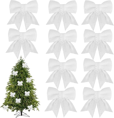 Set van 10 Witte Kerststrikken van 15 en 12 cm voor Kerstboomdecoratie, Feestjes en Bruiloften