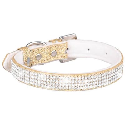 Briljante honden ingelegde strass halsband met zachte textuur glanzende hondenketting XS goud
