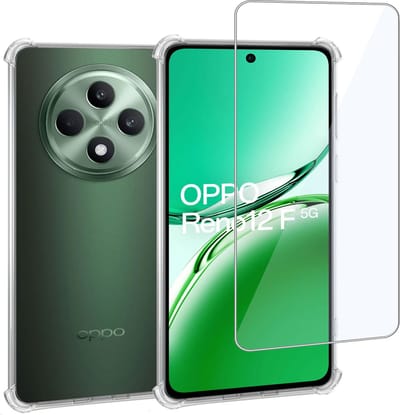 Geschikt voor OPPO Reno 12 F / Reno 12 FS - Hoesje + Screenprotector – Gehard Glas Cover + Shock Proof Case - Transparant