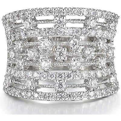 Huitan Hyperbool Brede Ringen met Kristal Cubic Zirconia Mode Luxe Bruiloftsringen voor Vrouwen Kleur Hoge Kwaliteit Sieraden 7 gray